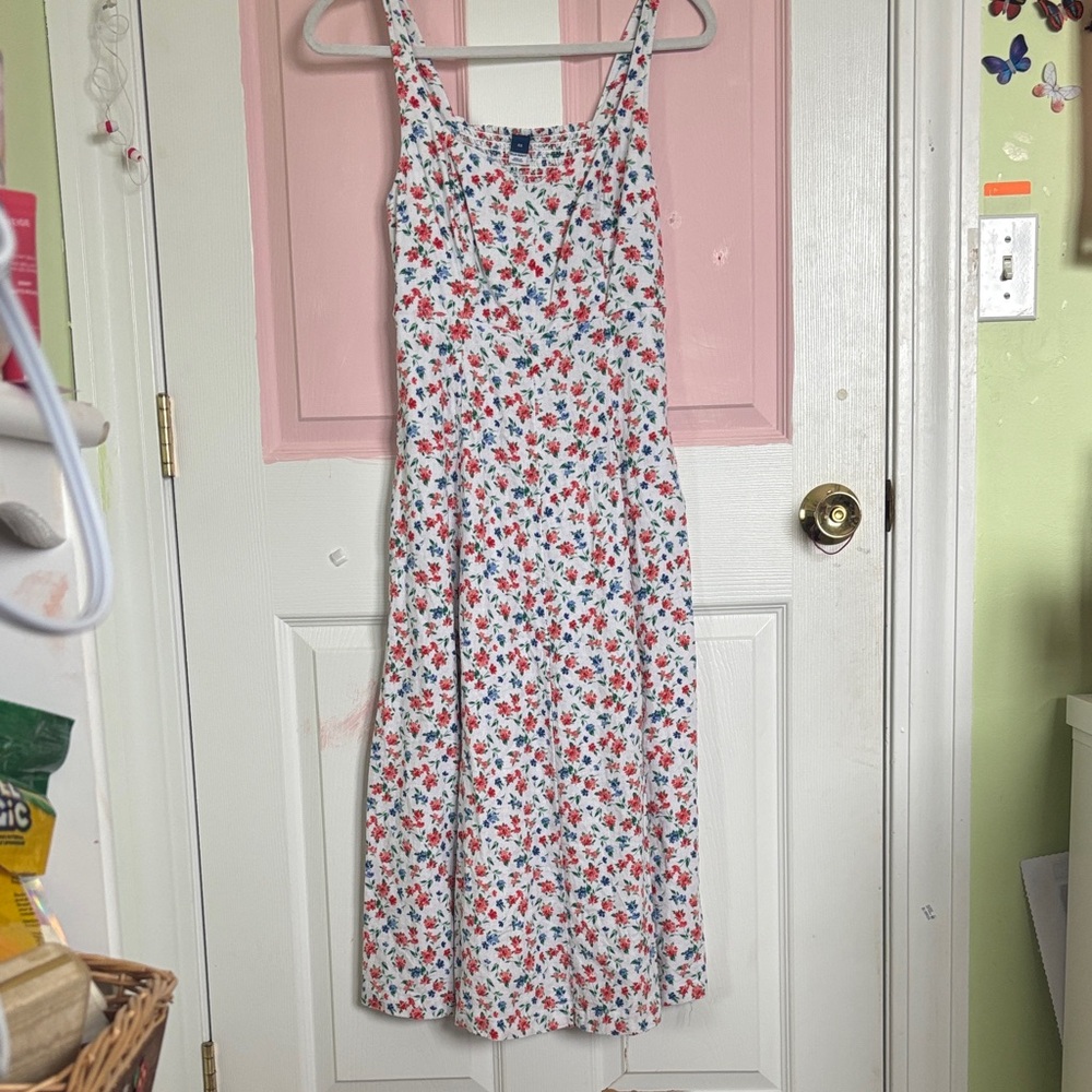 Old Navy White Sundress with Red & Blue Floral Print